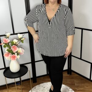 Jégselyem, kerekített fazonú jégselyem blúz csíkos mintával