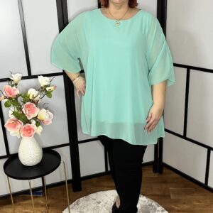 Kétrétegű, kerek nyakú, A vonalú tunika menta színben
