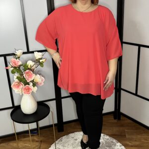 Kétrétegű, kerek nyakú, A vonalú tunika lazac színben