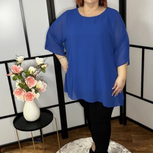 Kétrétegű, kerek nyakú, A vonalú tunika királykék színben