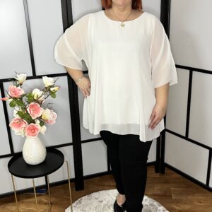 Kétrétegű, kerek nyakú, A vonalú tunika fehér színben