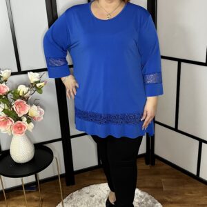 Csipkével díszített A vonalú alkalmi tunika királykék színben