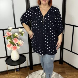 Pöttyös, zipzáros, kerekített felső sötétkék színben