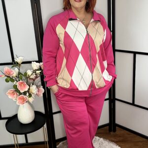 Kárókocka mintás szabadidő együttes magenta színben