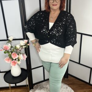 Horgolt, kötött kardigán fekete színben