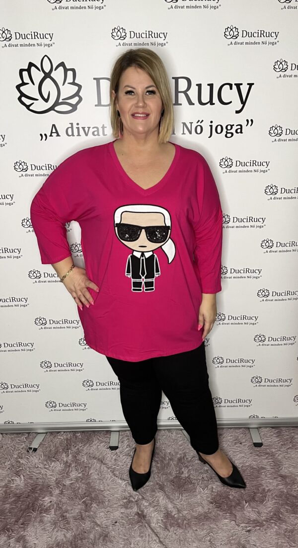 Flitterekkel díszített Karl Lagerfeld ikonos pamut póló/tunika pink színben