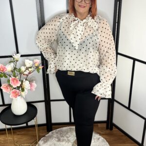 Különleges könnyed, légies pöttyös blúz nyaknál megköthető fazonnal bézs színben