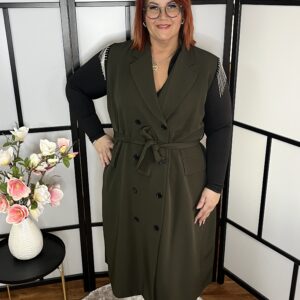 Olasz különleges ballon fazonú ujjatlan nagyméretű ruha vállán ezüst dísszel keki színben