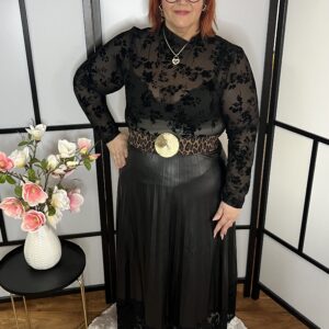 Nyomott mintás tüll body fekete színben