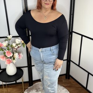 Fantasztikus összetartó anyagból készült nagy kerek nyakkivágású body sötétkék színben