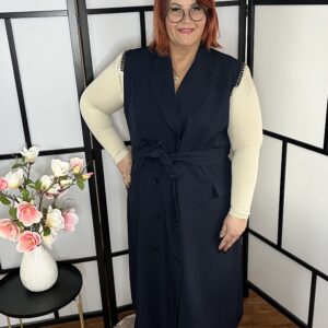 Olasz különleges ballon fazonú ujjatlan nagyméretű ruha vállán ezüst dísszel sötétkék színben