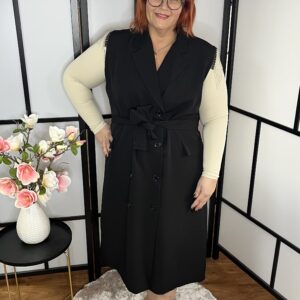 Olasz különleges ballon fazonú ujjatlan nagyméretű ruha vállán ezüst dísszel fekete színben