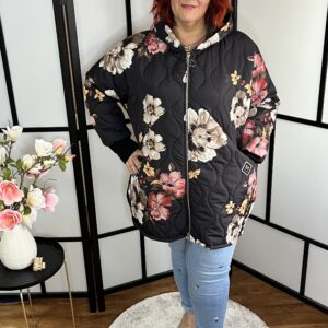 Gyönyörű nagyméretű olasz mintás dzseki fekete-virág mintával