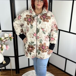 Gyönyörű nagyméretű olasz mintás dzseki bézs-virág mintával