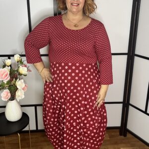 Olasz pöttyös felül pamut alul vászon hagymaruha bordó színben