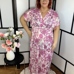 Átlapolt jégselyem ruha virágos mintával - lila