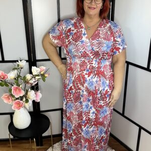 Átlapolt jégselyem ruha leveles mintával - korall (2)