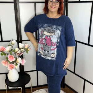 TAPSI HAPSI mintás kétrészes pamut szett sötétkék színben