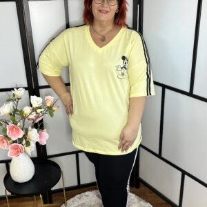 MICKEY egérmintás kétrészes, 3 csíkkal díszített pamut szett sárga-fekete színben