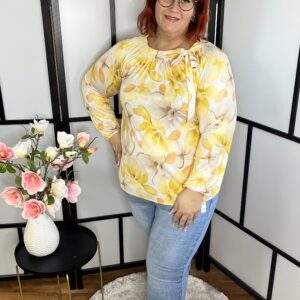 Jégselyem anyagú, megköthető nyakú gumis aljú felső citrom virág mintával