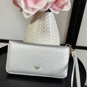 Nagy méretű, zipzáros nagy méretű, női műbőr pénztárca ezüst színben