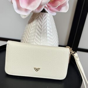 Nagy méretű, zipzáros nagy méretű, női műbőr pénztárca bézs színben