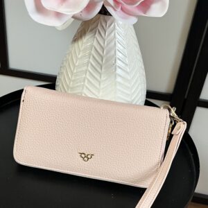 Nagy méretű, zipzáros nagy méretű, női műbőr pénztárca púder színben