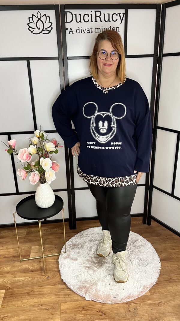Mickey mintájú, állatmintás szegéllyel díszített felső sötétkék színben