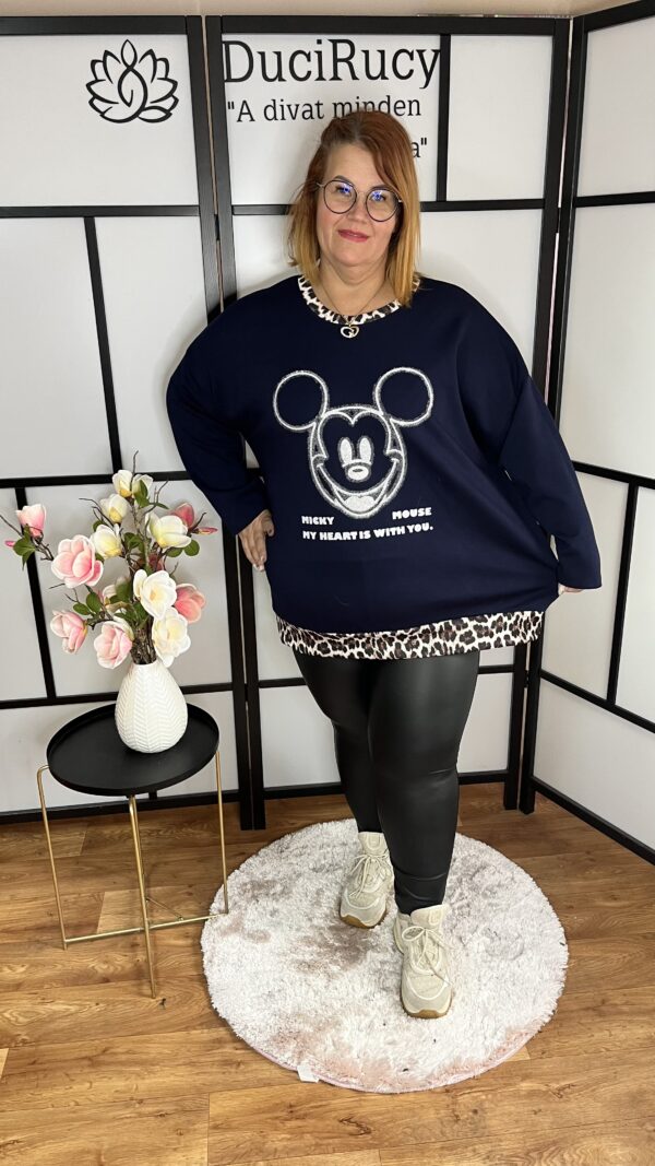 Mickey mintájú, állatmintás szegéllyel díszített felső sötétkék színben - Image 2