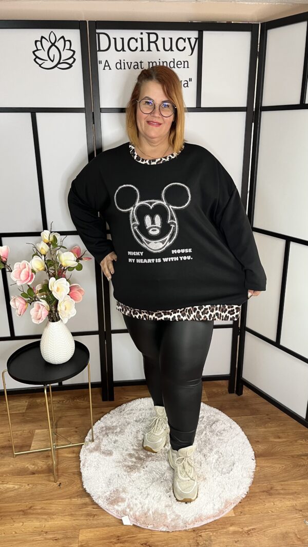 Mickey mintájú, állatmintás szegéllyel díszített felső fekete színben - Image 2