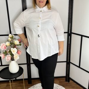 Gyönyörű és nagyon különleges rugalmas vászon ing fantasztikus fazonnal, ajándék kitűzőkkel fehér színben