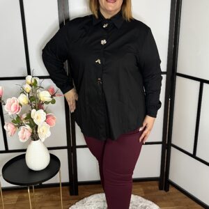 Gyönyörű és nagyon különleges rugalmas vászon ing fantasztikus fazonnal, ajándék kitűzőkkel fekete színben