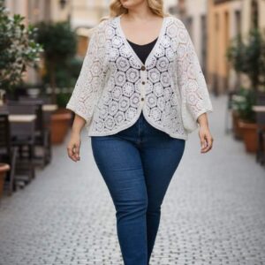 Horgolt, kötött kardigán fehér színben