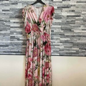 Átlapolt flokon maxi ruha púder nagy virágos