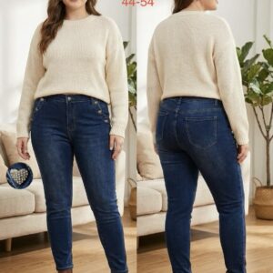 Slim fit fazonú gyönyörű farmer indigókék farmer nadrág zsebénél kövekkel díszített gombokkal