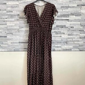 Átlapolt flokon maxi ruha fekete-fehér pöttyös